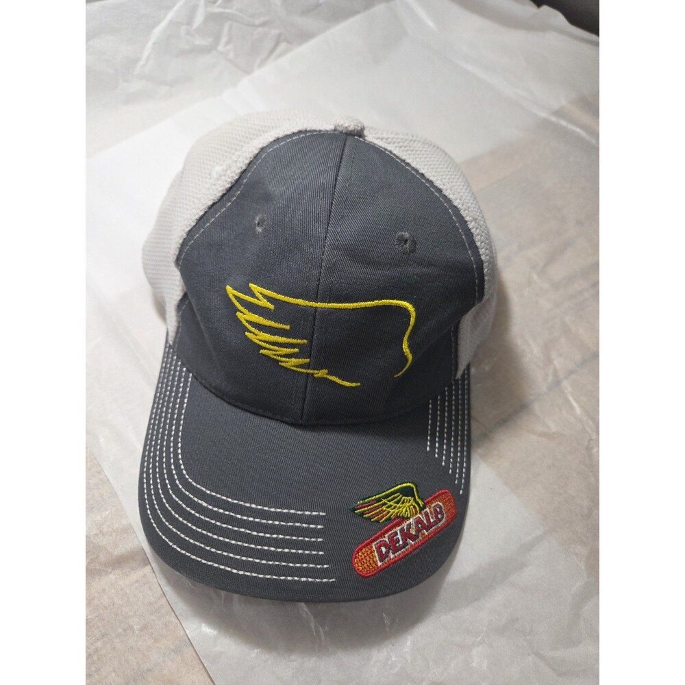 Vintage K-Products DEKALB Seed Winged Corn Hat Cap Gray Mesh Performance Strap